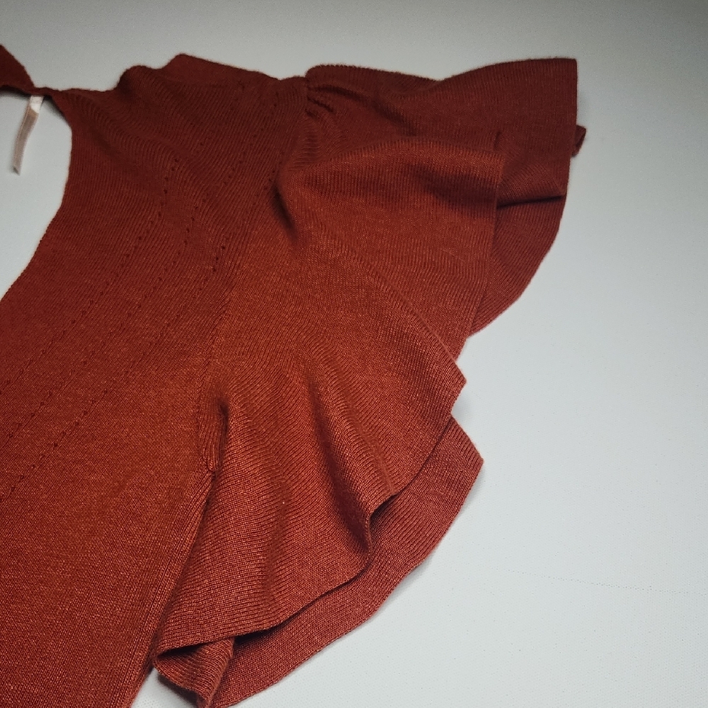 Free People Rust Red Knit Flutter Sleeve Dress NWT $148 Size S - Picture 10 of 12